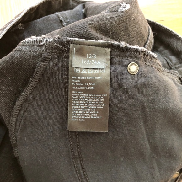 All Saints Black Distressed Denim Mini Skirt - Picture 6 of 7